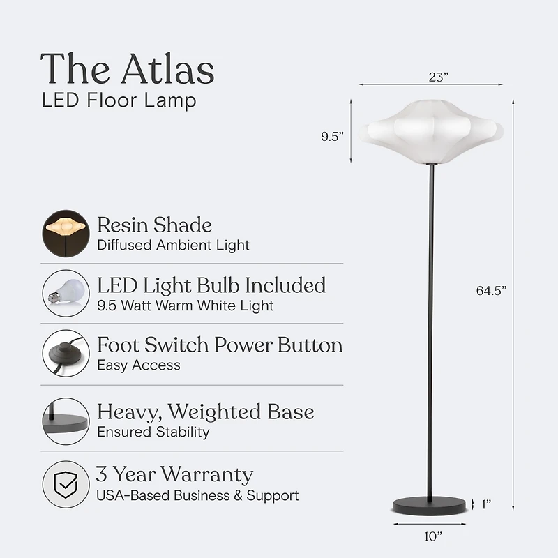 Brightech Atlas 67" Modern Led Floor Lamp with Resin Shade