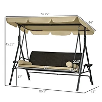 Outsunny 3-Seat Porch Swing with Canopy Outdoor Swing with Cushion, Pillows