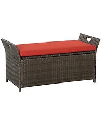 Outsunny 29 Gallon Outdoor Patio Wicker Storage Bench w/ Cushion