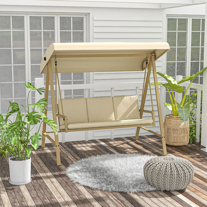 Outsunny 3-Seat Porch Swing with Canopy & Removable Cushions,