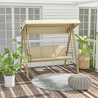 Outsunny 3-Seat Porch Swing with Canopy & Removable Cushions,