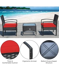 Sugift 3 Pieces Patio Wicker Rattan Furniture Set with Cushion for Lawn Backyard