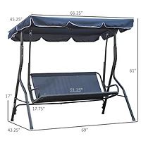 Outsunny 3-Person Porch Swing with Adjustable Canopy, & Stripe