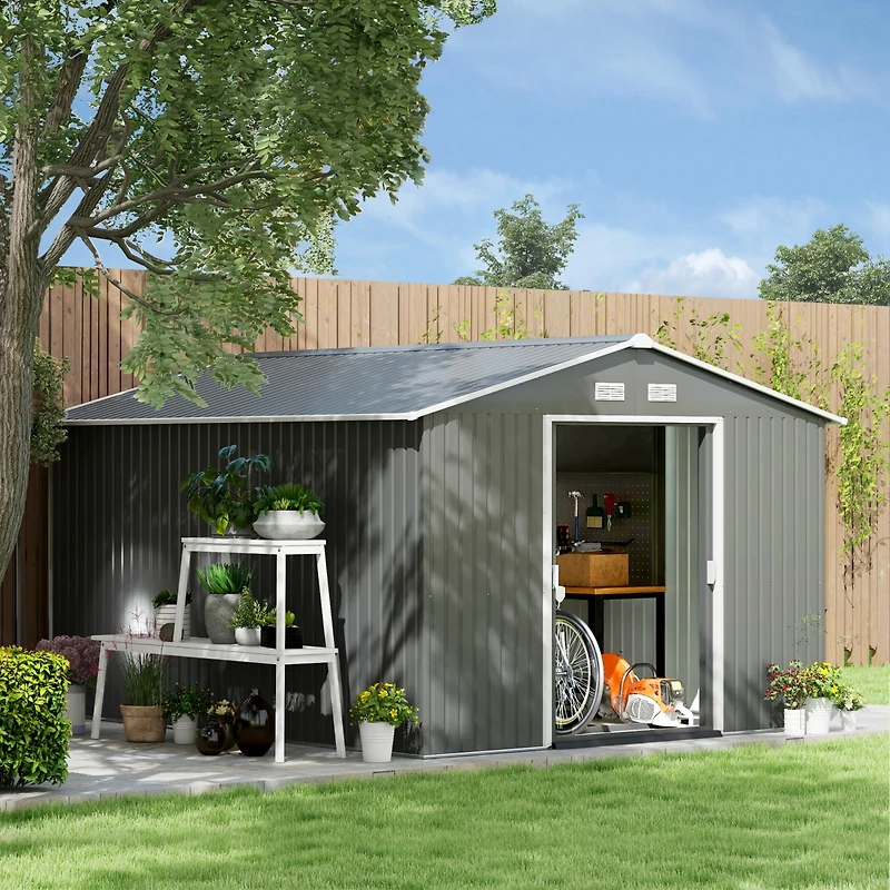 Outsunny 11ft x 9ft Outdoor Metal Storage Shed with 2 Doors