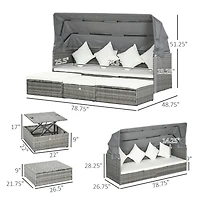 4 Piece Adjustable Canopy Outdoor Rat Sofa Set, Light