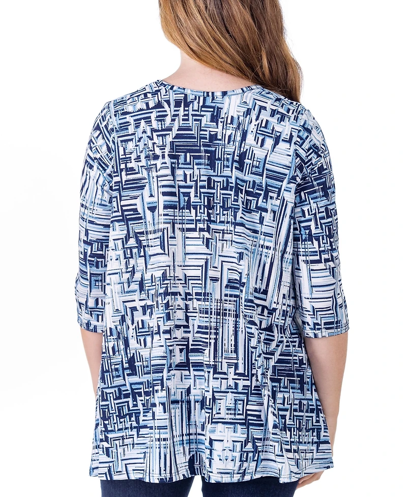 24seven Comfort Apparel Print Elbow Length Sleeve Open Cardigan