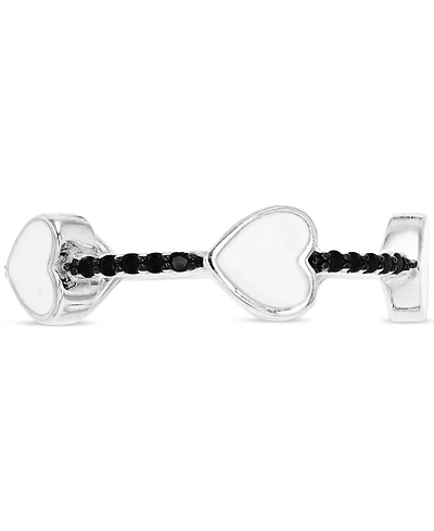 Cubic Zirconia & Red White Enamel Heart Ring Sterling Silver (Also Black Spinel)