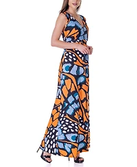 24seven Comfort Apparel Green V Neck Empire Waist Sleeveless Maxi Dress