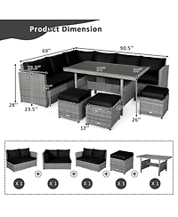 Sugift 7 Pieces Outdoor Wicker Sectional Sofa Set with Dining Table