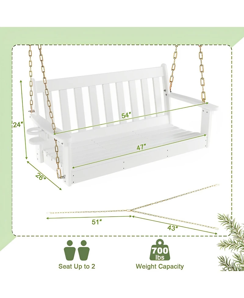 Sugift 54 Inch Hdpe Patio Porch Swing with Cup Holder