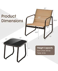 Sugift 3 Pieces Patio Conversation Set with Breathable Fabric and Tabletop