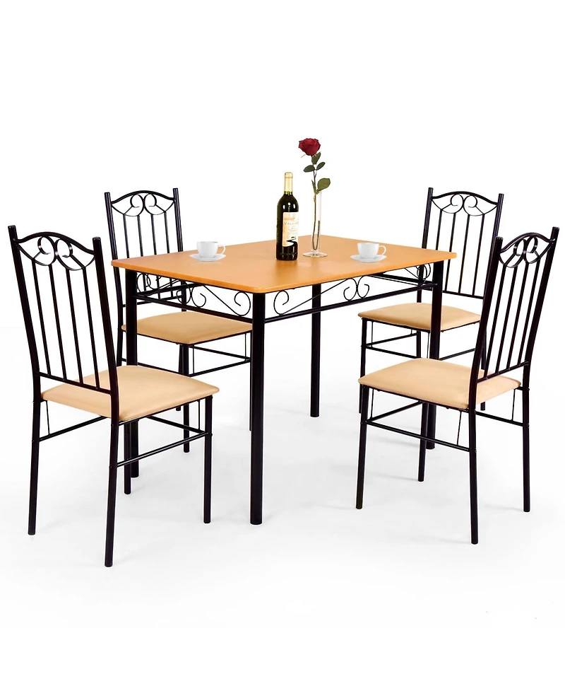 Sugift 5 Pieces Dining Set Wooden Table and 4 Cushioned Chairs