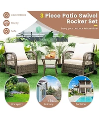 Sugift 3 Pieces Outdoor Wicker Conversation Set with Tempered Glass Coffee Table