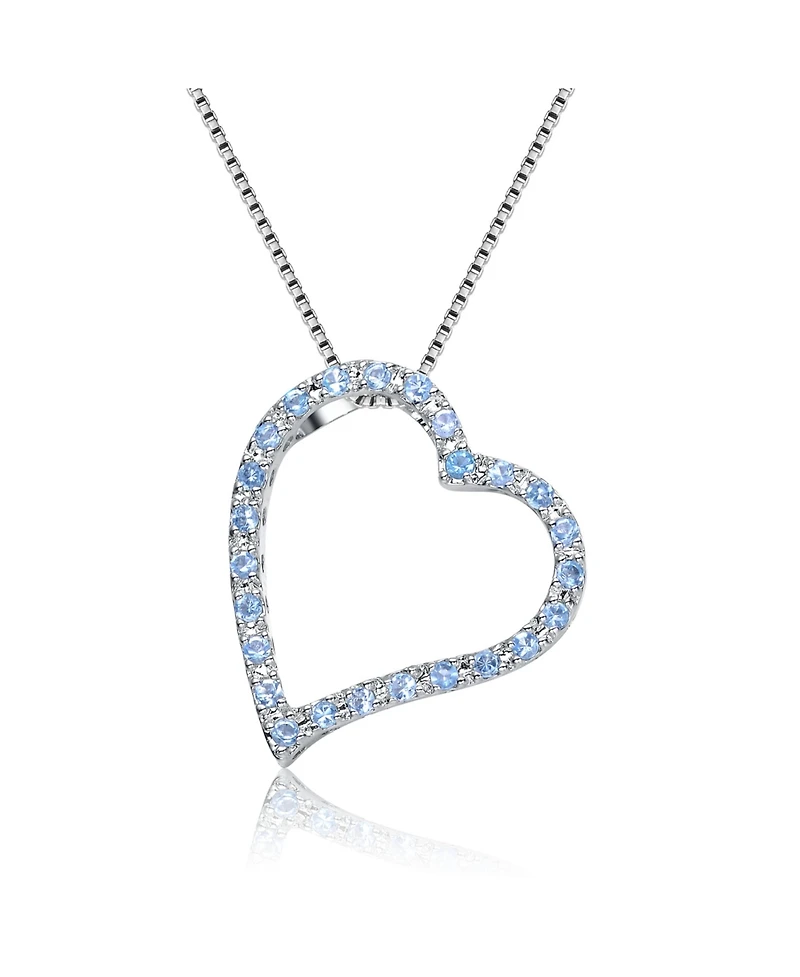 Sterling Silver with Round Cubic Zirconia Thick Open Heart Frame Necklace