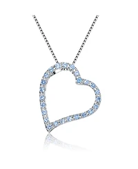 Sterling Silver with Round Cubic Zirconia Thick Open Heart Frame Necklace