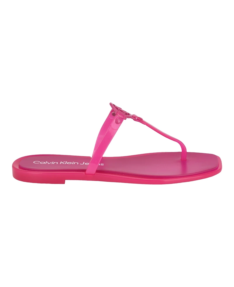 Calvin Klein Women's Edhen Logo T-Strap Flat Jelly Sandals