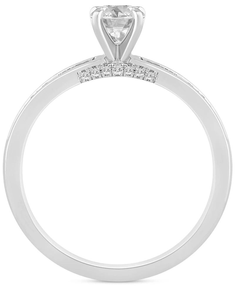 Diamond Round & Baguette Engagement Ring (3/4 ct. t.w.) 14k White Gold