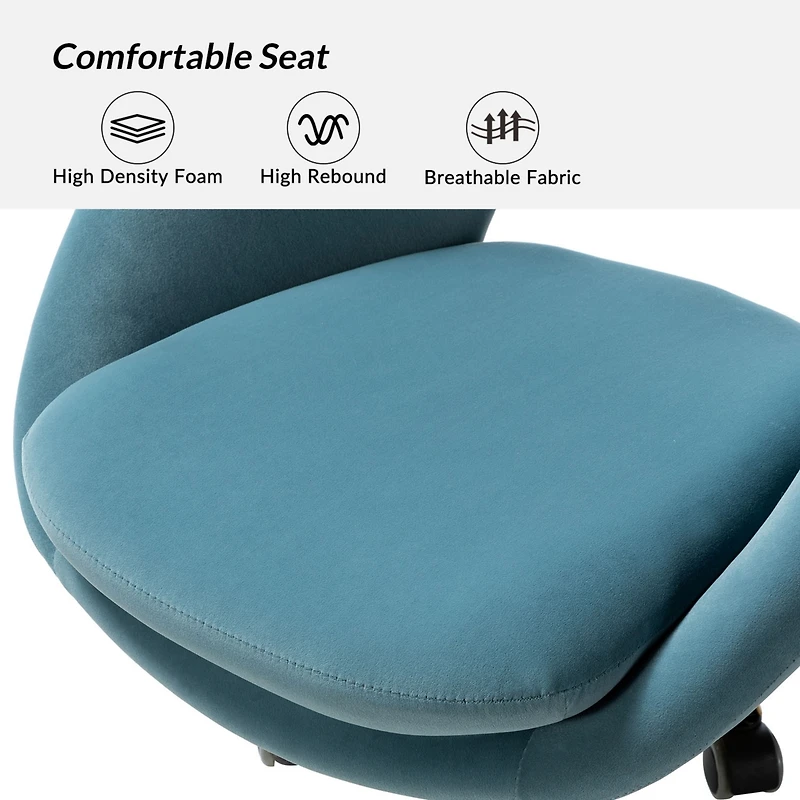Hulala Home Modern Velvet Office Chair with Adjustable Swivel for Study Vanity