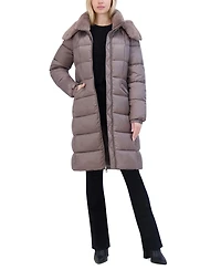 Tahari Women's Shine Faux-Fur-Trim Hooded Puffer Coat