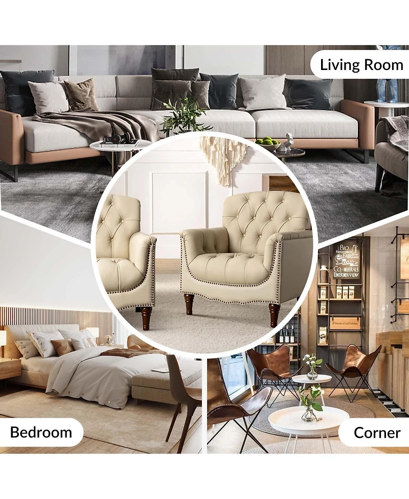 Hulala Home Sucher Modern Retro Wooden tufted Accent chair with Nailhead Trim