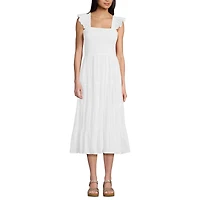 Lands' End Women's Cotton Dobby Smocked Dress with Ruffle Straps