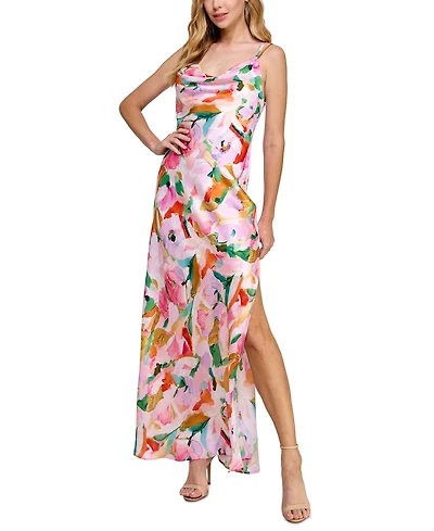Morgan & Company Juniors' Floral Cowlneck Maxi Dress