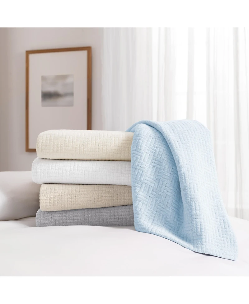 Host & Home 100% Cotton Basketweave Blanket, Lightweight 300GSM, 5 Color Options, Full/Queen - 90x90