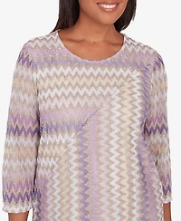 Alfred Dunner Charm School Women's Sparkling Zig Zag Stripe Top