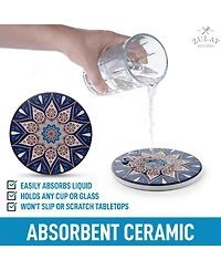 Zulay Kitchen Mandala Coasters with Holder & Cork Base - 6 Pc.