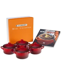 Le Creuset Set of 4 Mini Round Stoneware Cocottes with Recipe Booklet