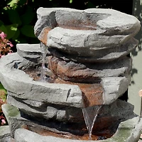 Sunnydaze Decor Cobblestone Rock 31-Inch Polyresin Waterfall Fountain with Led Lights - Electric Submersible