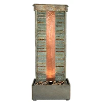 48"H Electric Natural Slate with Copper Accents Rippled Column Outdoor Water Fountain with Led Spotlight