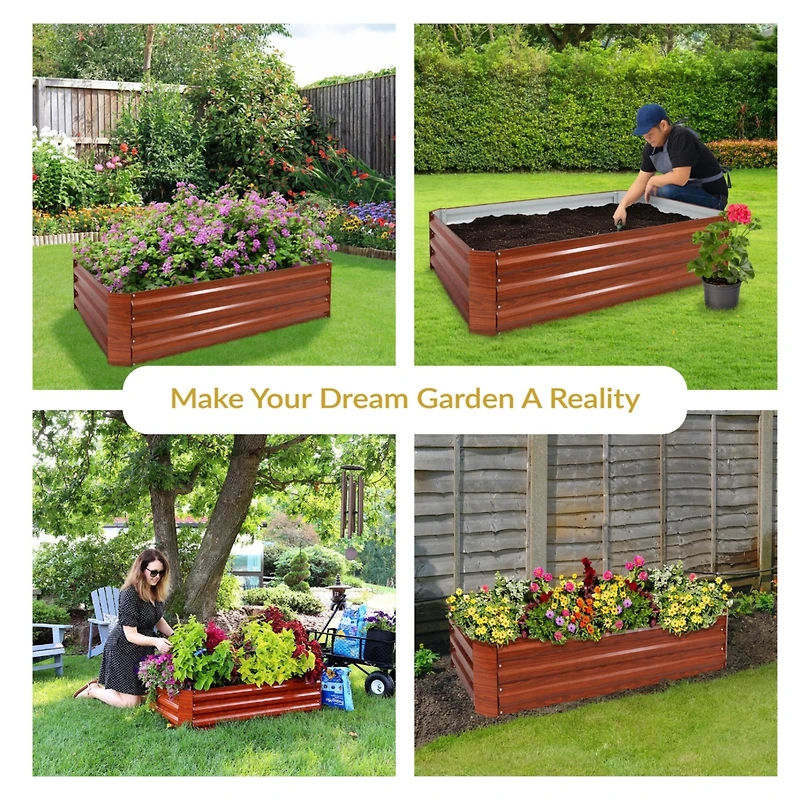 11.75" H Raised Metal Garden Bed - Galvanized Raised Garden Bed Outdoor for Vegetables and Flowers - Woodgrain