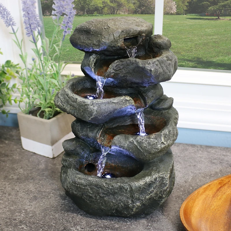 Indoor Home Decorative Relaxing Stacked Rocks Tabletop Water Fountain with Led Lights - 10"