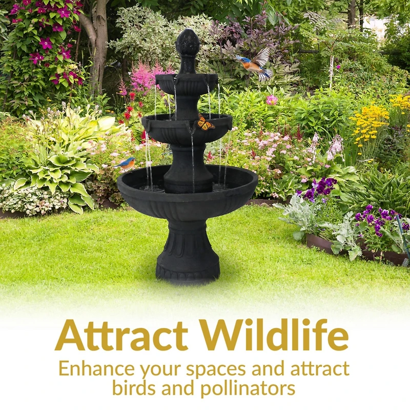 43"H Electric Fiberglass and Resin 3-Tier Flower Blossom Outdoor Water Fountain