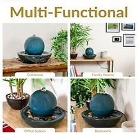 Indoor Home Decorative Smooth Glazed Ceramic Orb Tabletop Water Fountain Feature - 7" - Teal