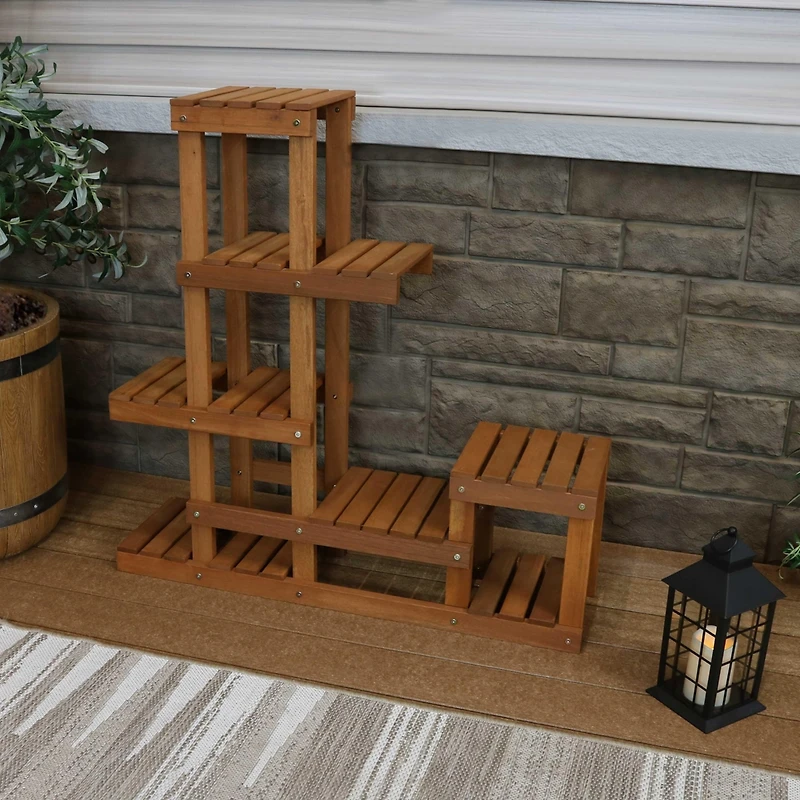 36-Inch Meranti Wood Indoor/Outdoor Multi-Tiered Plant Stand with Teak Oil Finish