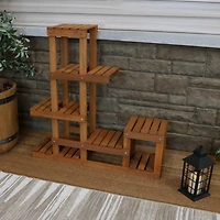 36-Inch Meranti Wood Indoor/Outdoor Multi-Tiered Plant Stand with Teak Oil Finish