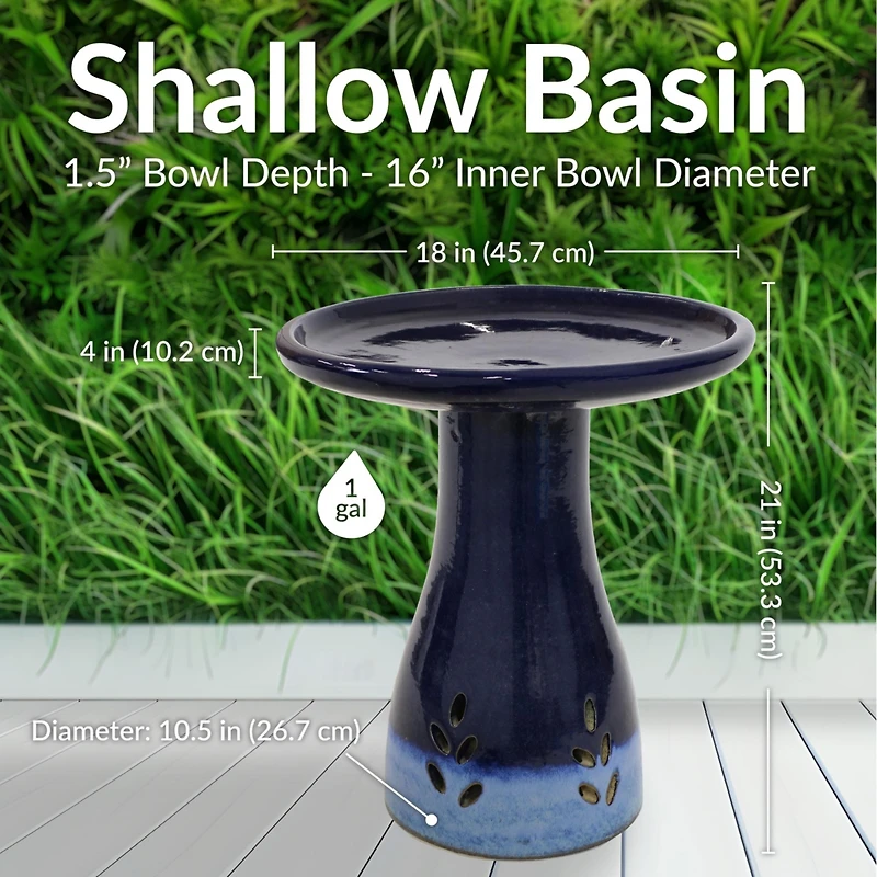 Outdoor Weather-Resistant Garden Patio Classic High-Fired Smooth Ceramic Hand-Painted Bird Bath
