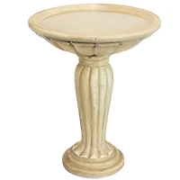 Grecian Column 20-Inch H Glass Fiber Reinforced Concrete Construction Garden Bird Bath - White
