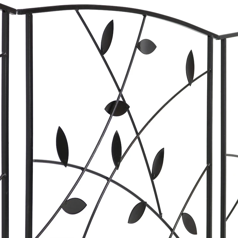 Modern Leaves and Vines 10-Foot 5-Piece Steel Decorative Garden Fence Panels - 26" W x 32" H Per Panel - Black