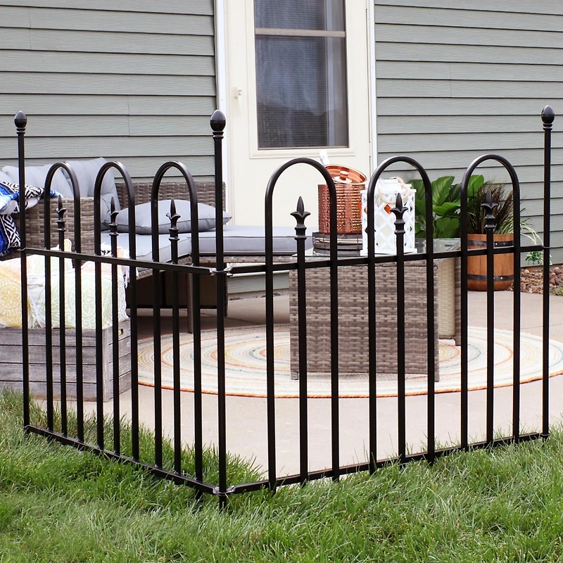 Strasbourg 6' Set of 2 Steel Decorative Garden Fence Panels - 37.5" W x 30.5" H Per Panel - Black