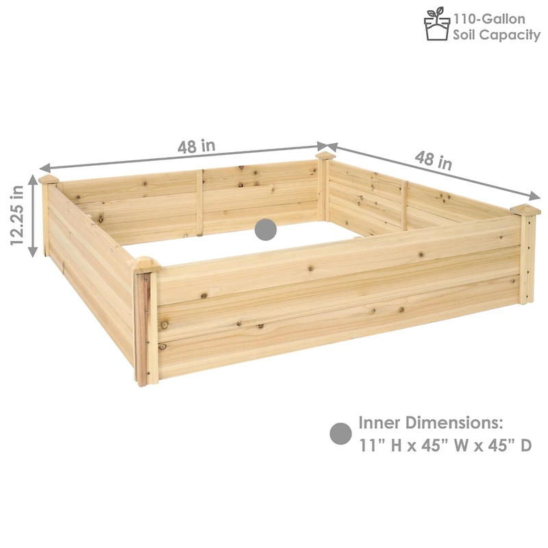 Square Wood Raised Garden Bed - Outdoor Elevated Planter Box for Flower, Vegetable, and Herb Gardening - 4 x 4