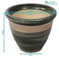 Purlieu 12-Inch Outdoor/Indoor Ceramic Planters - Set of 2 -Tempest