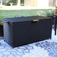 75 Gallon Indoor/Outdoor Acacia Wood and Resin Wicker Storage Deck Box with Hinged Lid
