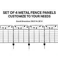 Winding Vines 10-Foot 4-Piece Steel Decorative Garden Fence Panels - 30" W x 36" H Per Panel - Black