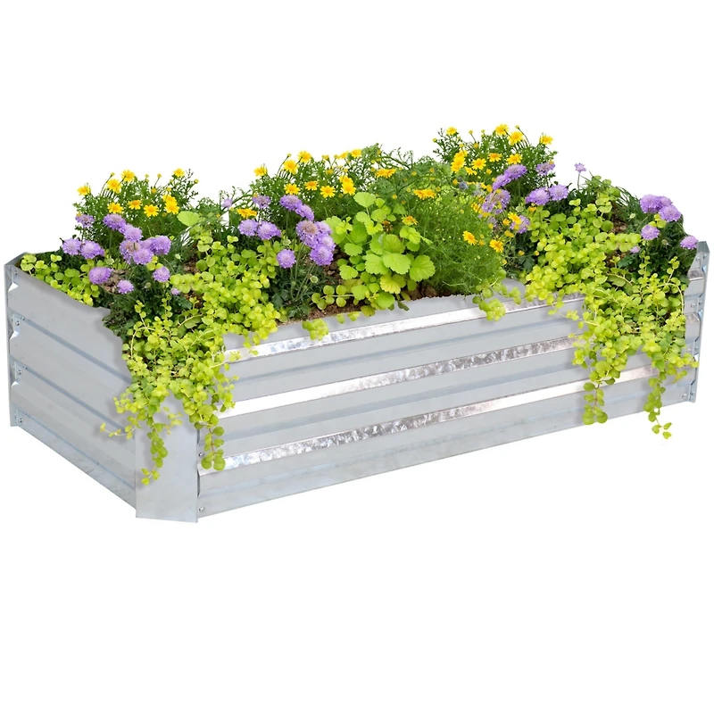 Raised Corrugated Galvanized Steel Rectangle Garden Bed for Plants, Vegetables, and Flowers