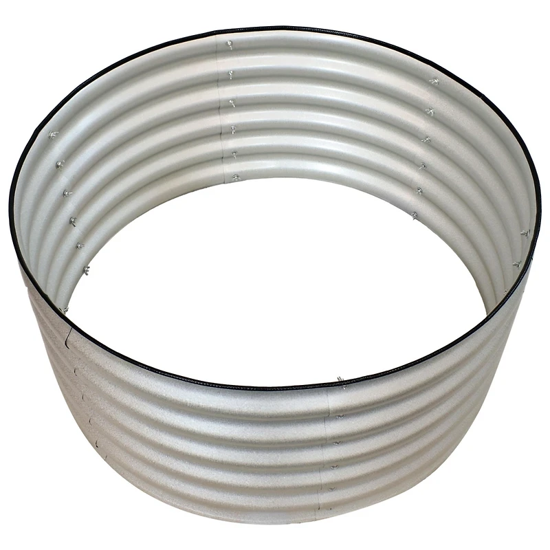 Small, Circular Raised Garden Bed - Galvalume Steel Planter Box with Rubber Edge Trim - 17.25" H