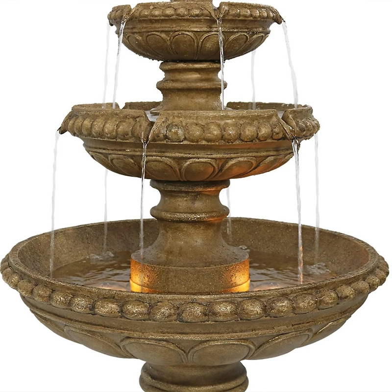 65"H Electric Resin and Concrete 4-Tier Eggshell Edge Outdoor Water Fountain with Led Lights