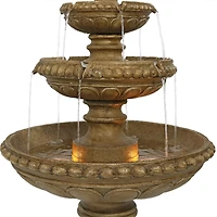 65"H Electric Resin and Concrete 4-Tier Eggshell Edge Outdoor Water Fountain with Led Lights